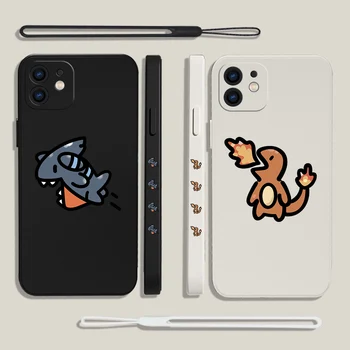 Сладка двойка Charizard Shark Калъф За Телефон iPhone 14 13 12 11 Pro Max Mini X XR XS SE20 8 7 Plus Силиконови Калъфи с Каишка за Ръка Изображение