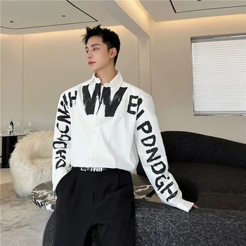 SYUHGFA 2023 Риза с индивидуален принтом За мъже, Нишевый Дизайн, Свободни Модни Ризи в Корейски стил с дълъг ръкав, Ежедневни мъжки дрехи Изображение