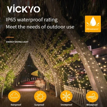 VICKYO LED String Light Водоустойчива IP65 уличен лампа, Топла светлина венец за Коледната елха, Декоративна, градинска венец в двора на градината Изображение