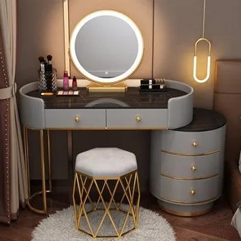 Модерен Очарователен Тоалетка и Огледало За Грим на Европейския Луксозен Тоалетка с огледало С led Осветление, Мебели за Спалня Изображение