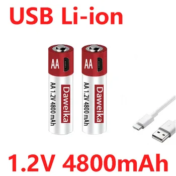 AA USB зареждане 1.2 4800 mah литиева батерия с голям капацитет тип АА за сигнализация, пистолет, дистанционно управление, играчка мишка, батерия Изображение