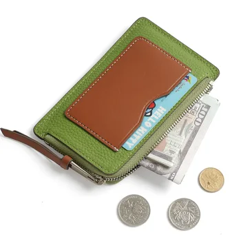 Малки мрежи с няколко притежатели на кредитни карти, опаковки от естествена кожа, ултра тънък калъф-органайзер с цип, Дамски портфейл за монети J181 Изображение