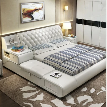 постмодернистская легло от естествена кожа / мек диван/двойно легло с размер 