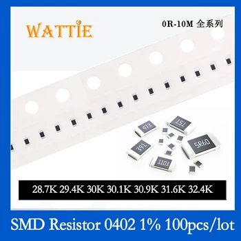 SMD резистор 0402 1% 28,7 K 29,4 K 30K 30,1 K 30,9 K 31,6 K 32,4 K 100 бр./лот микросхемные резистори 1/16 W 1.0 mm * 0,5 мм Изображение