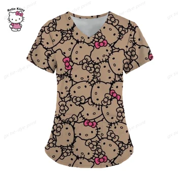 Тениски с 3D Принтом Hello Kitty, Дамски Мъжки Модни Градинска Облекло Y2k, Тениска с къс ръкав, Тениски, Потници Унисекс, Негабаритная Униформи, Облекло Изображение