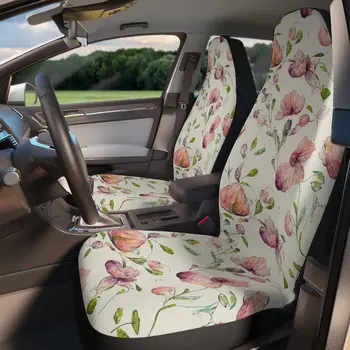 Ретро акварел комплект от две покривала за предните седалките с полевыми цветя, естетичен ботаническата фигура, модни аксесоари за автомобили, за защита на столчето за кола Изображение