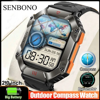 SENBONO 2023 Умни часовници за спортове на открито, мъжки часовници с Bluetooth-компас, Барометър, Водоустойчиви мъжки Умни часовници за Android и IOS Изображение