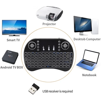 Мини клавиатура I8 2.4 G с подсветка, дистанционно управление, Английска Въздушна мишка, Безжична клавиатура за лаптоп, ТВ-конзола, тъчпад, USB, дистанционно управление Изображение