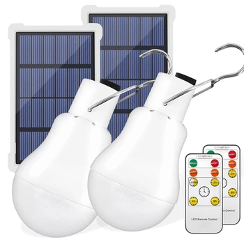Портативни Слънчеви електрически крушки с дистанционно управление, таймер, Подходящи за навес на Лагер кемпинговой палатки 2 комплекта Изображение