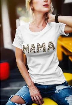 Тениска за майки С леопардовым принтом, Модни тениски с окраската и къс ръкав, Памучни тениски с кръгло деколте, 2021 Harajuku на Мама, Жена топ y2k Изображение