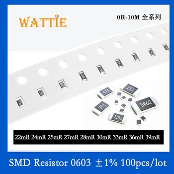 SMD резистор 0603 1% 0,022 R 0,025 R 0,030 R 0,033 R 0,036 R 0,039 R 100 бр./лот микросхемные резистори 1/10 W с ултра ниски стойност на съпротива Изображение