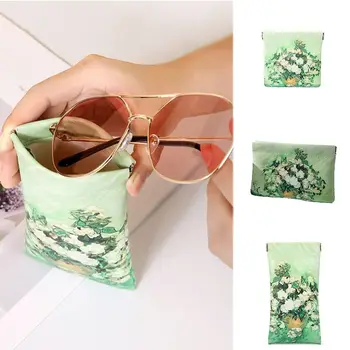 Чанта от изкуствена кожа с листа, Цветя самозакрывающаяся чанта за слънчеви очила, чанти за малки неща, за жени, момичета, за пътуване на открито Изображение