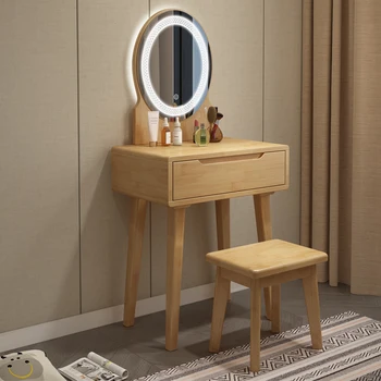 Козметичен масичка, огледало за съхранение, Луксозен тоалетка, тоалетки, led нощни шкафчета, конзола мебели Tavolo Trucco LJ50DT Изображение