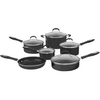 Комплект съдове за готвене Предимство от твърд алуминий с незалепващо покритие, 11 предмети, черен Изображение