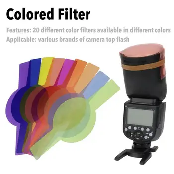 Комплект цветни гелевых филтри за светкавици от 20 части-Горния Набор от Хартия е Подходяща за Godox V1, е Съвместим Със студийната камера, фотографски Аксесоари Изображение
