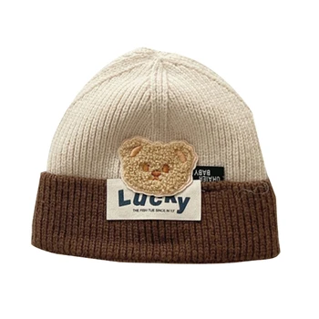 Вязаная шапка Мека детска шапчица-капор BigPompom Bear Шапка Зимна топла шапка-бини за деца Изображение