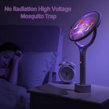 Електрическа мухобойка от комари 5 в 1, лампа-убиец комари, 3500 В, USB-акумулаторна батерия, може да се регулира по ъгъл на наклона на Електрическа мухобойка Fly Прилеп Изображение