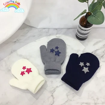 INS/ нови сладки бебешки ръкавици, плетени калъф за ръкавици със звездна принтом във формата на сърце, детски топли ръкавици за пръсти, есенно-зимни ръкавици Изображение