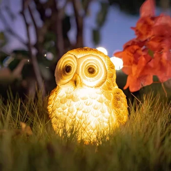 Слънчев Творчески лампа, нощна светлина със сладък совой, cartoony лампа във формата на животно, лампа за украса на вътрешния двор Изображение