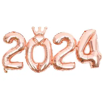 1 комплект аксесоари за коледната партита 2024 година, балони с номера 2024, балони от алуминиево фолио Изображение