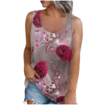 Елегантни Блузи, дамски официални Удобни Ежедневни Ризи с флорални принтом и кръгло деколте за дамите, прости Майки Camisetas Изображение