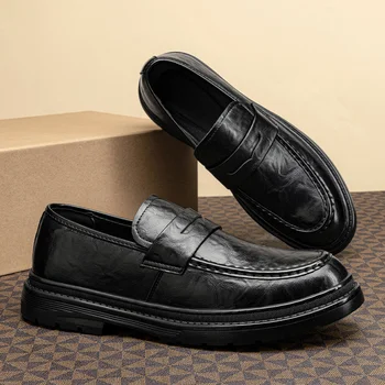 Мъжки ежедневни обувки, Лоферы без закопчалка, маратонки размер плюс премахнати за 38-50, Лоскутная обувки за възрастни, дишащи обувки за лодочек от нетъкан текстил, кожени мъжки обувки Изображение