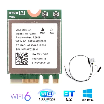 1800 Mbps MT7921K M. 2 NGFF WiFi Мрежова карта Bluetooth 5,2 WiFi 6e Безжичен Адаптер двойна лента МУ-MIMO 802.11 ax Windows 10 11 Изображение