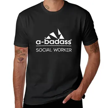 Нова страхотна бяла тениска социален работник, ризи с къс ръкав, възвишена тениска, тениски, мъжки спортни ризи, мъжки Изображение