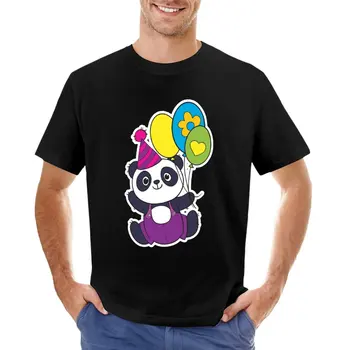 Тениска с пандой и въздушно топка, фланелка с къс ръкав, мъжки забавни тениски с графичен дизайн Изображение