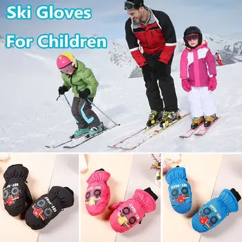 Нескользящие детски ски ръкавици, ветроупорен дебели топли непромокаеми ръкавици, зимни спортни ръкавици с анимационни герои за деца 2-5 години Изображение