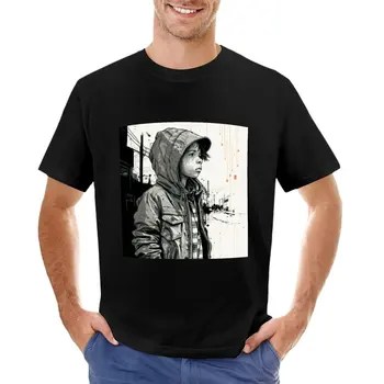 Тениска с изображение на момче, стоеше на гарата, тениска с домашен любимец принтом за момчета, тениски за мъже, памук Изображение